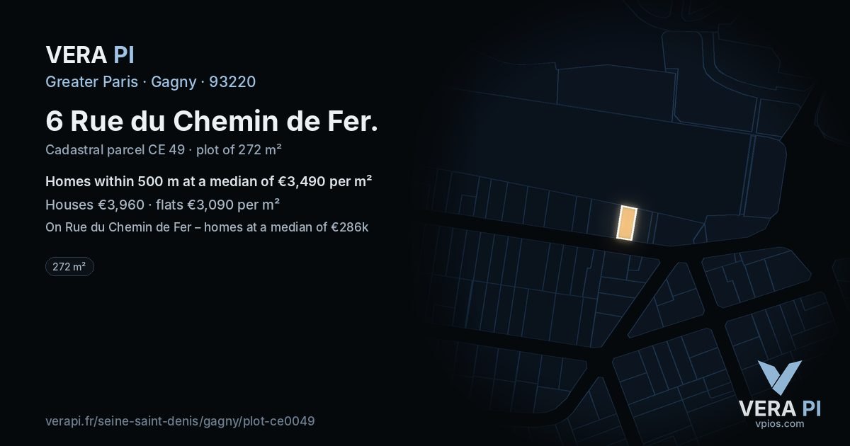 6 Rue du Chemin de Fer, Gagny at night – the plot lit, the parcels around coloured by the prices near them