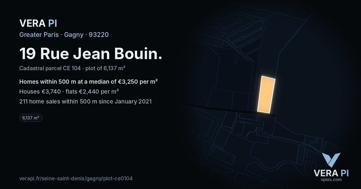 19 Rue Jean Bouin, Gagny at night – the plot lit, the parcels around coloured by the prices near them