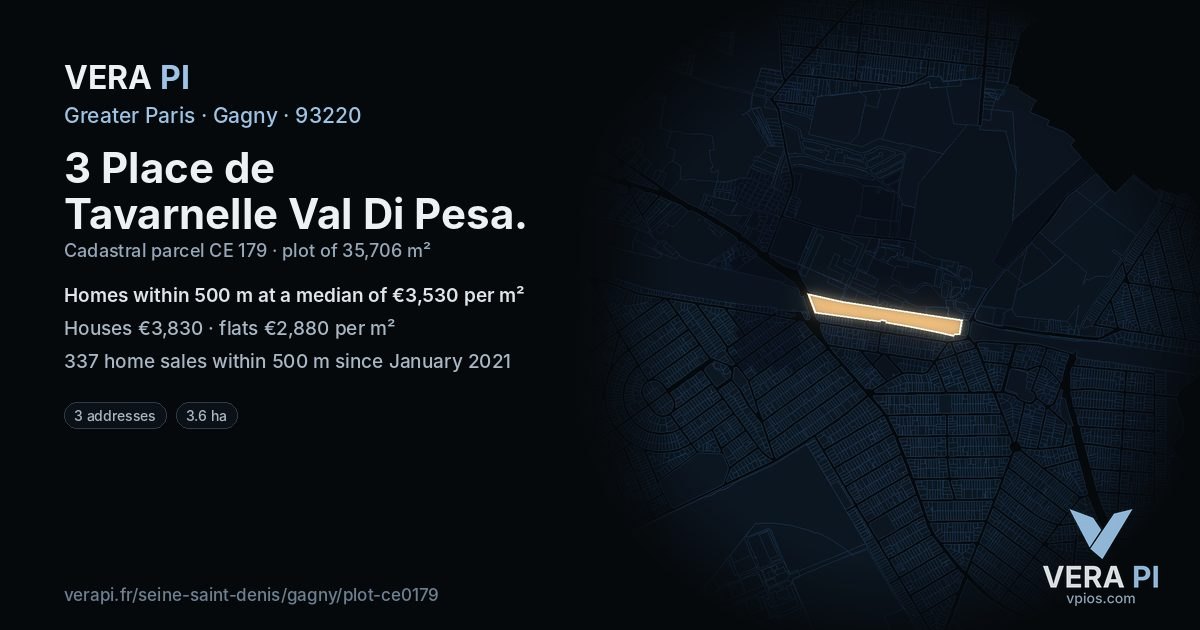 3 Place de Tavarnelle Val Di Pesa, Gagny at night – the plot lit, the parcels around coloured by the prices near them