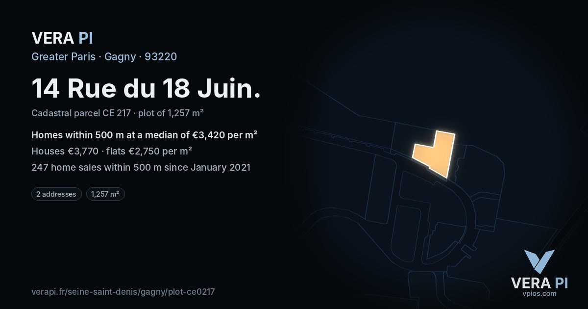 14 Rue du 18 Juin, Gagny at night – the plot lit, the parcels around coloured by the prices near them