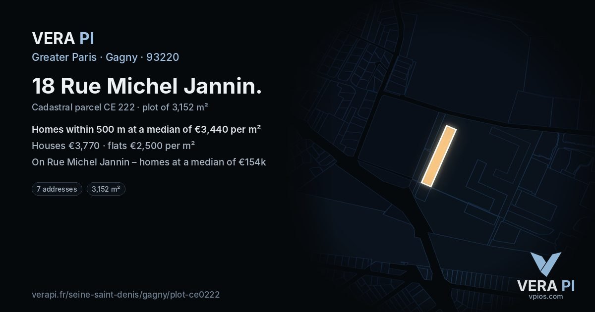 18 Rue Michel Jannin, Gagny at night – the plot lit, the parcels around coloured by the prices near them