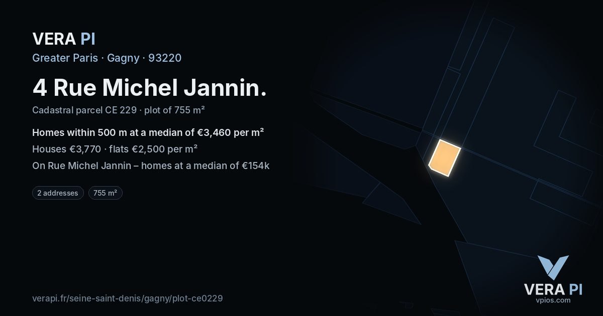 4 Rue Michel Jannin, Gagny at night – the plot lit, the parcels around coloured by the prices near them