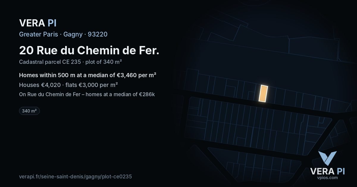 20 Rue du Chemin de Fer, Gagny at night – the plot lit, the parcels around coloured by the prices near them