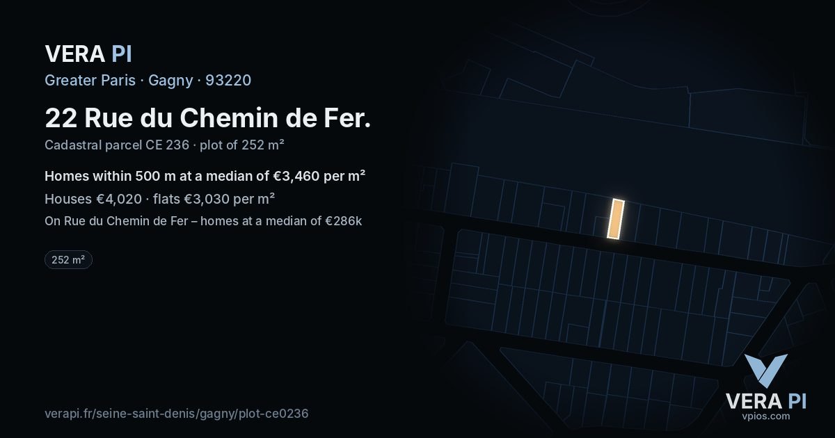 22 Rue du Chemin de Fer, Gagny at night – the plot lit, the parcels around coloured by the prices near them