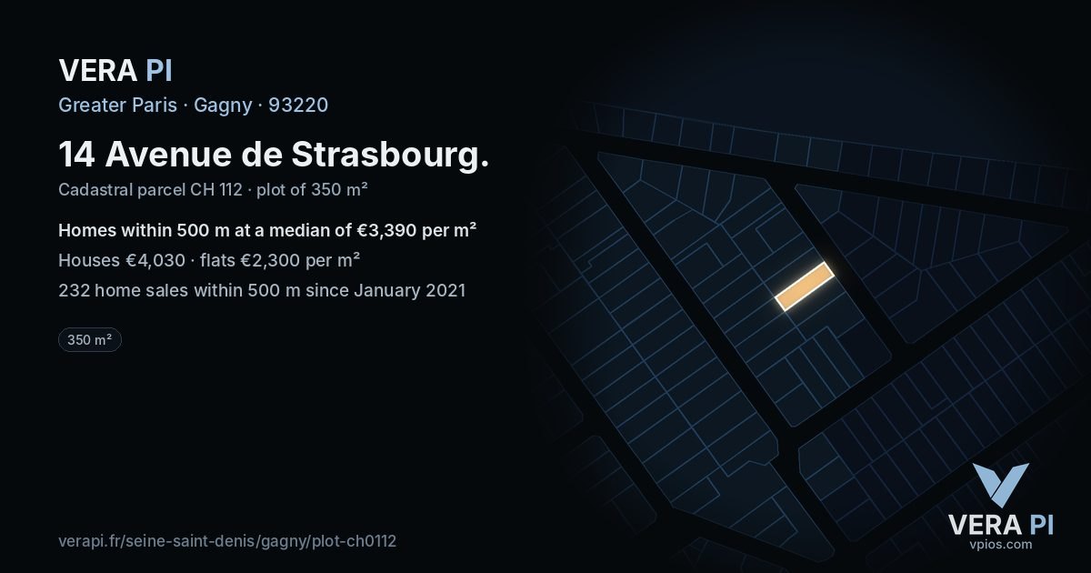 14 Avenue de Strasbourg, Gagny at night – the plot lit, the parcels around coloured by the prices near them
