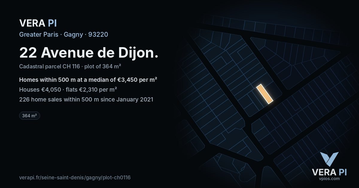 22 Avenue de Dijon, Gagny at night – the plot lit, the parcels around coloured by the prices near them
