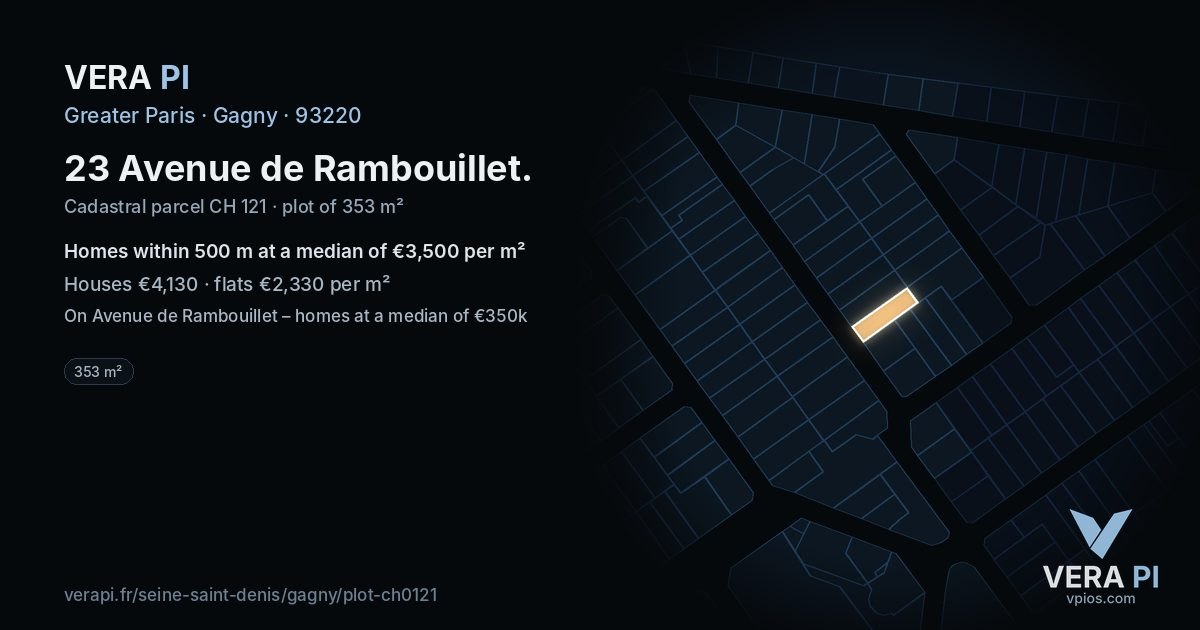 23 Avenue de Rambouillet, Gagny at night – the plot lit, the parcels around coloured by the prices near them