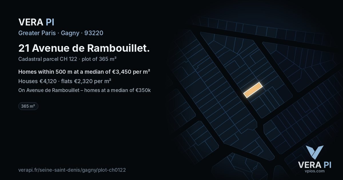 21 Avenue de Rambouillet, Gagny at night – the plot lit, the parcels around coloured by the prices near them
