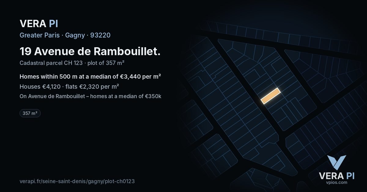 19 Avenue de Rambouillet, Gagny at night – the plot lit, the parcels around coloured by the prices near them