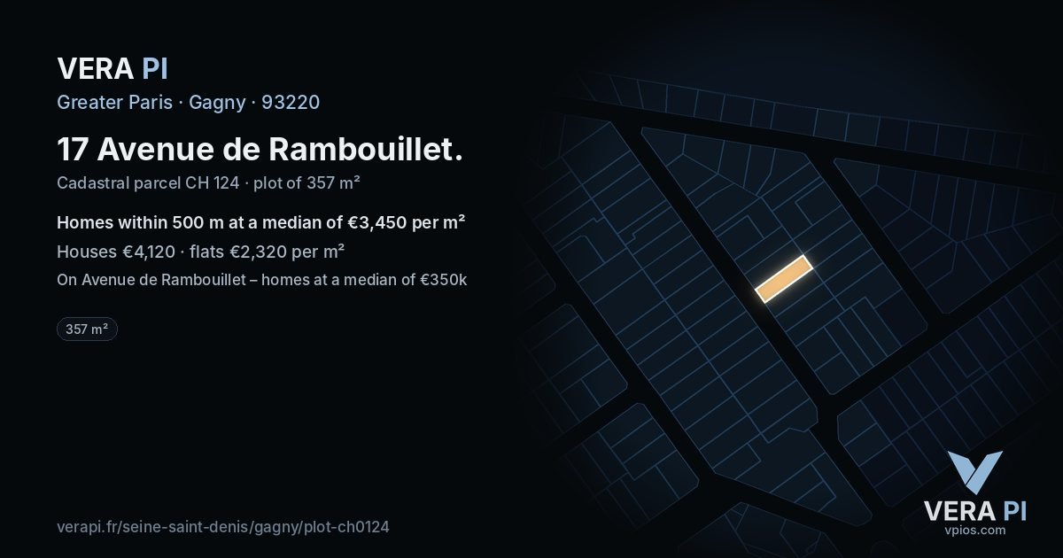 17 Avenue de Rambouillet, Gagny at night – the plot lit, the parcels around coloured by the prices near them