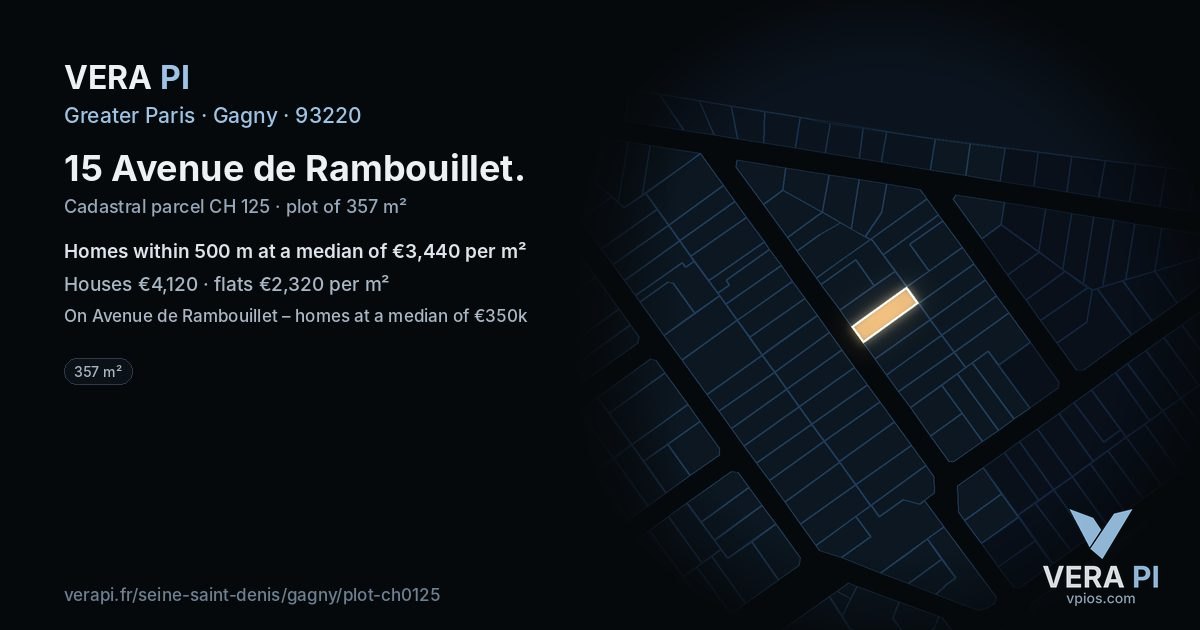 15 Avenue de Rambouillet, Gagny at night – the plot lit, the parcels around coloured by the prices near them