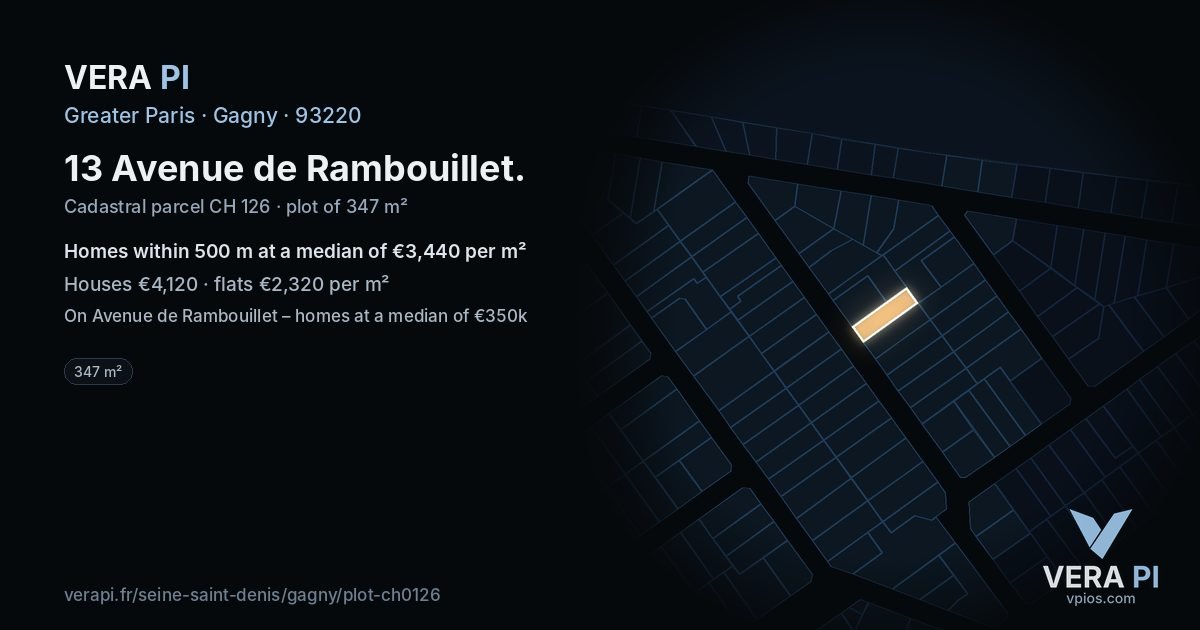 13 Avenue de Rambouillet, Gagny at night – the plot lit, the parcels around coloured by the prices near them