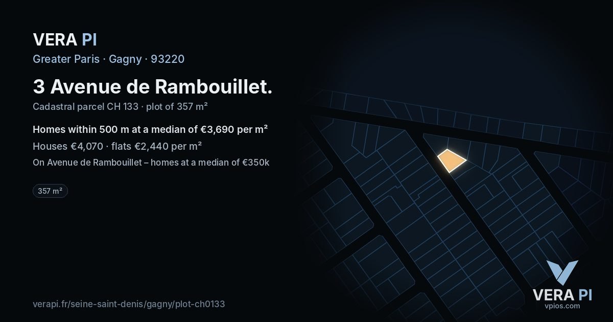 3 Avenue de Rambouillet, Gagny at night – the plot lit, the parcels around coloured by the prices near them