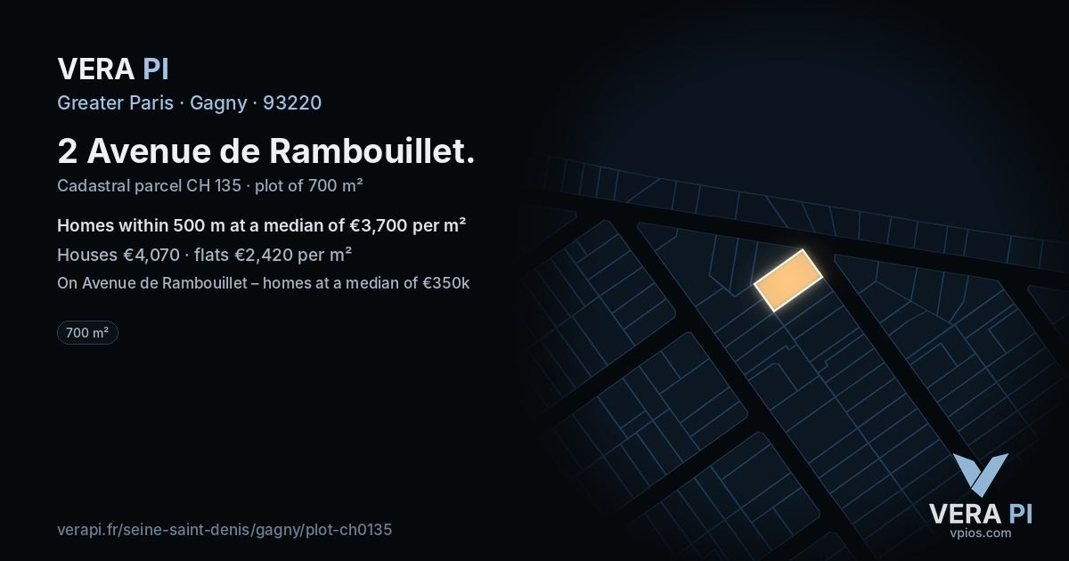 2 Avenue de Rambouillet, Gagny at night – the plot lit, the parcels around coloured by the prices near them