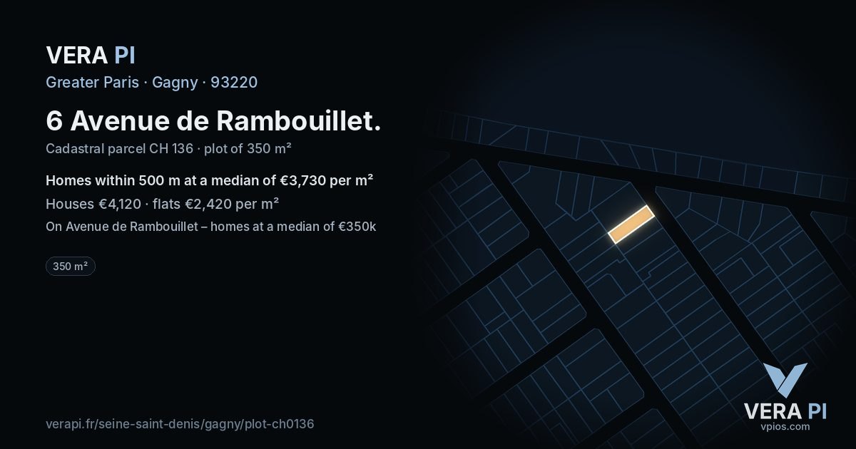 6 Avenue de Rambouillet, Gagny at night – the plot lit, the parcels around coloured by the prices near them
