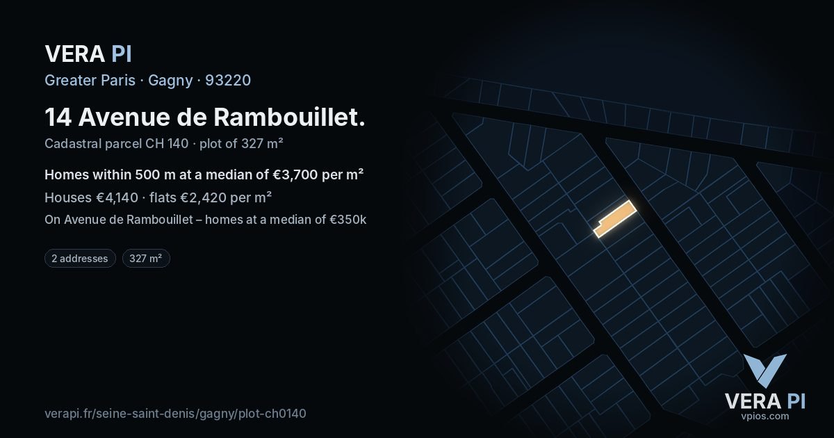 14 Avenue de Rambouillet, Gagny at night – the plot lit, the parcels around coloured by the prices near them