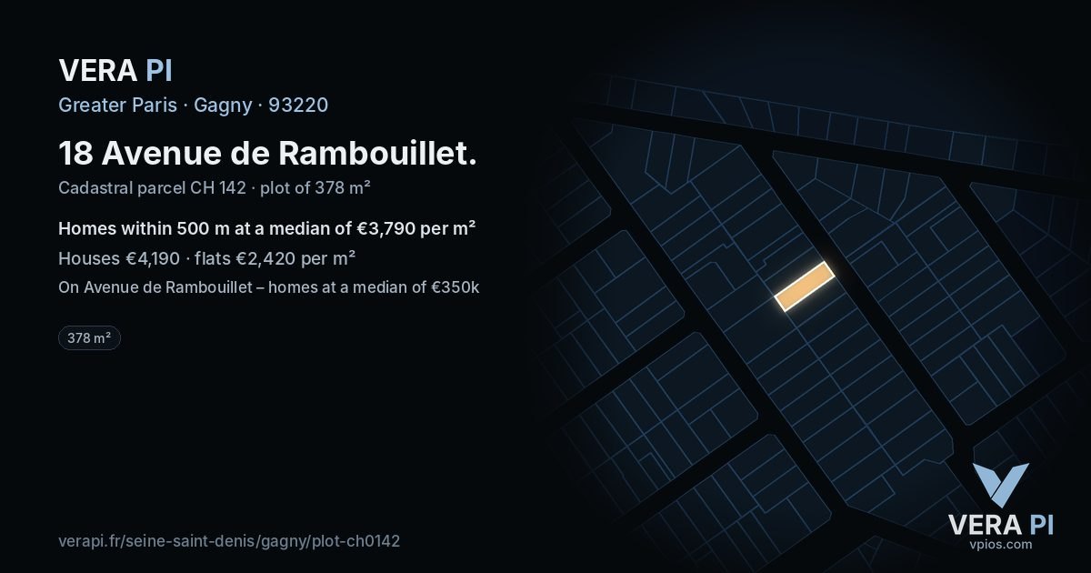 18 Avenue de Rambouillet, Gagny at night – the plot lit, the parcels around coloured by the prices near them