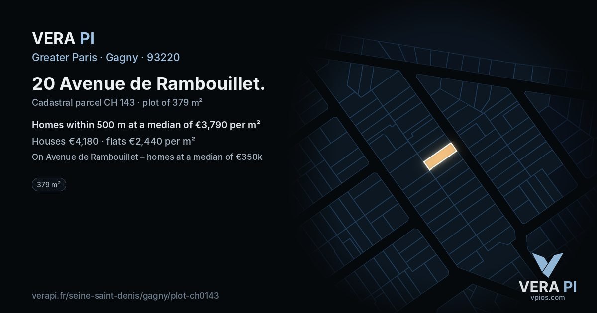 20 Avenue de Rambouillet, Gagny at night – the plot lit, the parcels around coloured by the prices near them