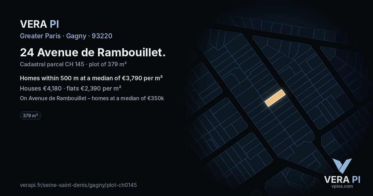 24 Avenue de Rambouillet, Gagny at night – the plot lit, the parcels around coloured by the prices near them