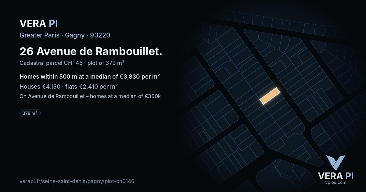 26 Avenue de Rambouillet, Gagny at night – the plot lit, the parcels around coloured by the prices near them