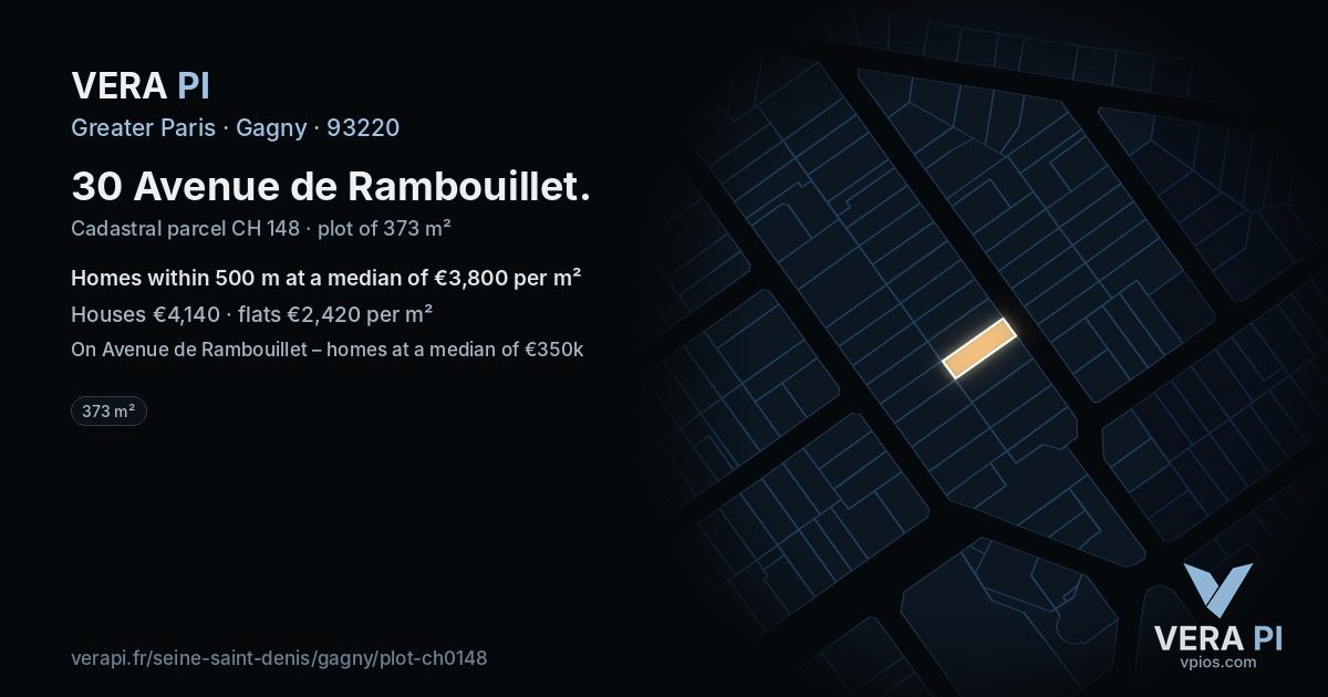30 Avenue de Rambouillet, Gagny at night – the plot lit, the parcels around coloured by the prices near them