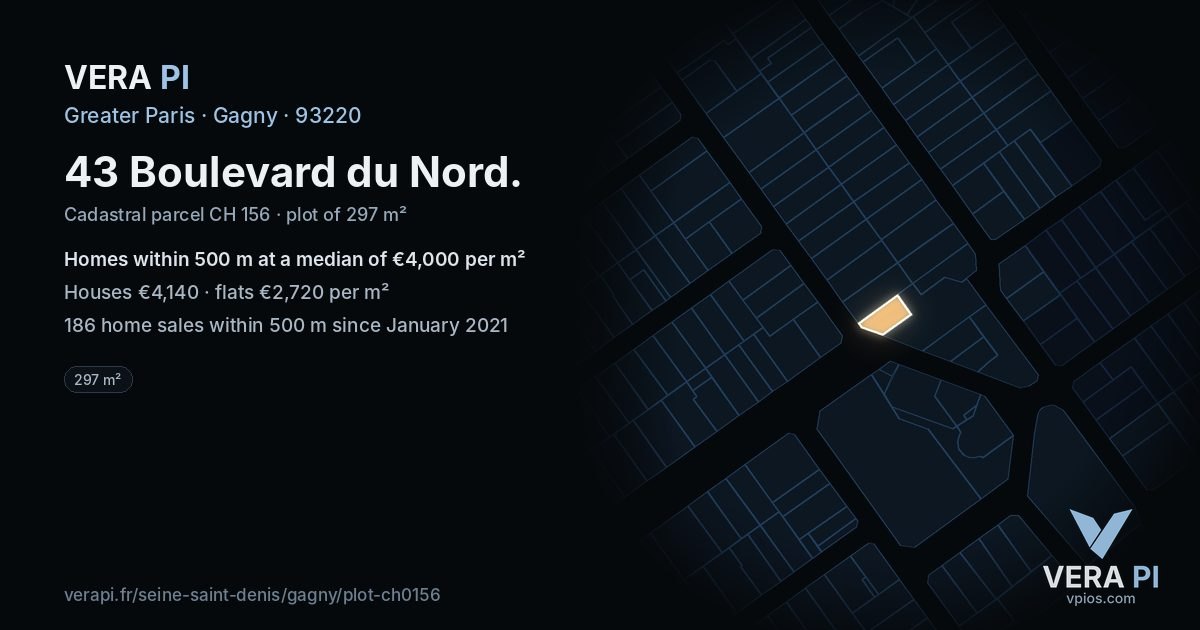 43 Boulevard du Nord, Gagny at night – the plot lit, the parcels around coloured by the prices near them