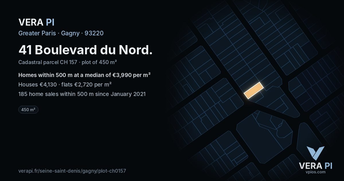 41 Boulevard du Nord, Gagny at night – the plot lit, the parcels around coloured by the prices near them
