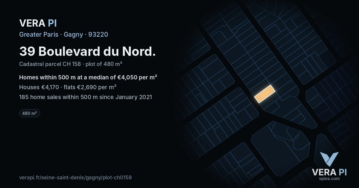 39 Boulevard du Nord, Gagny at night – the plot lit, the parcels around coloured by the prices near them