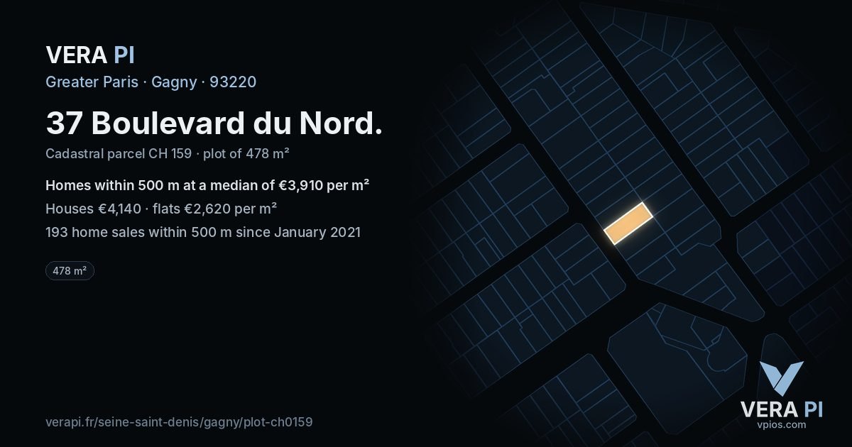 37 Boulevard du Nord, Gagny at night – the plot lit, the parcels around coloured by the prices near them