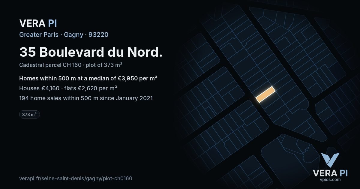 35 Boulevard du Nord, Gagny at night – the plot lit, the parcels around coloured by the prices near them