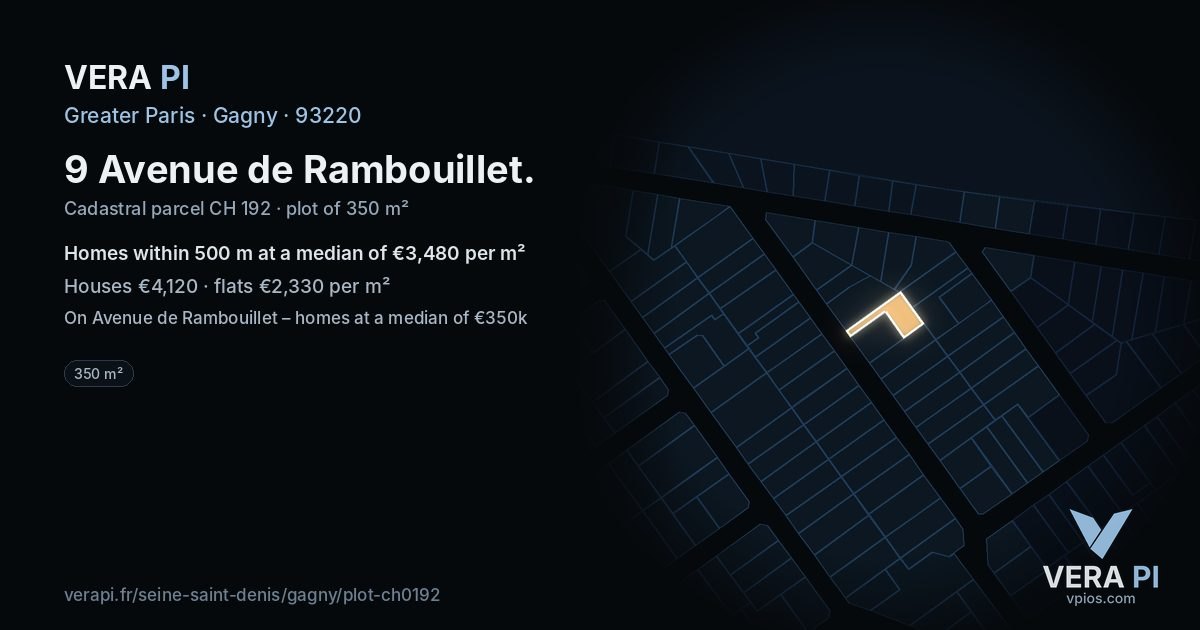 9 Avenue de Rambouillet, Gagny at night – the plot lit, the parcels around coloured by the prices near them