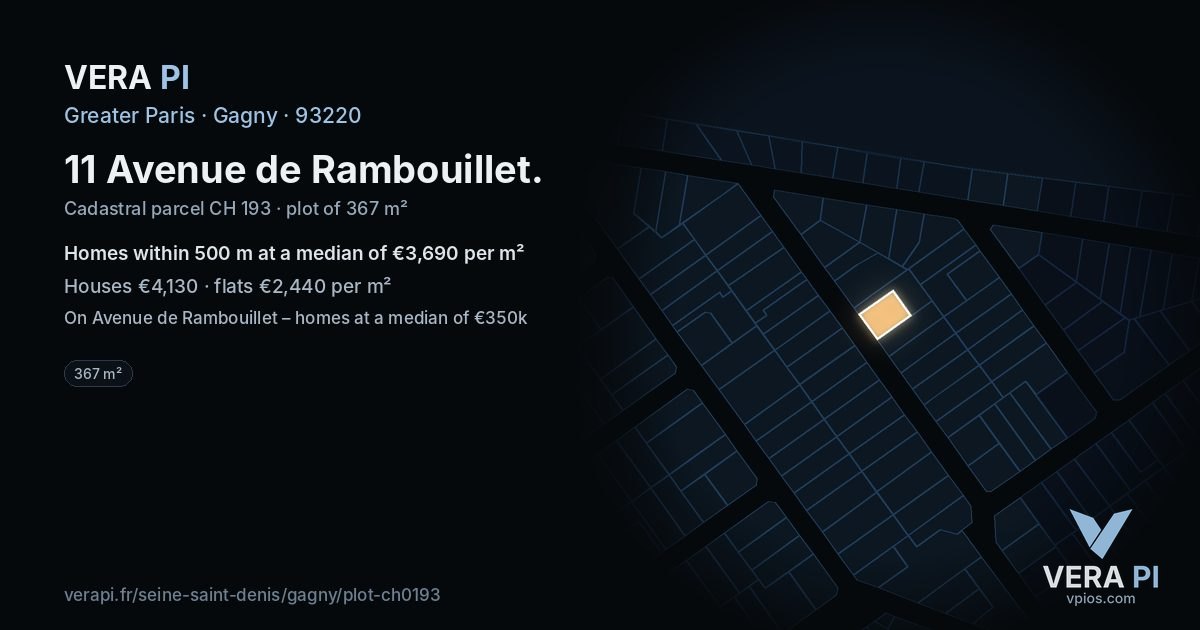 11 Avenue de Rambouillet, Gagny at night – the plot lit, the parcels around coloured by the prices near them