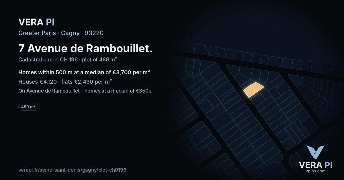 7 Avenue de Rambouillet, Gagny at night – the plot lit, the parcels around coloured by the prices near them