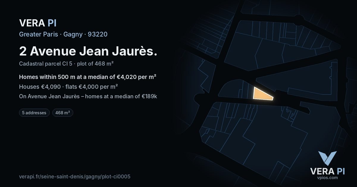 2 Avenue Jean Jaurès, Gagny at night – the plot lit, the parcels around coloured by the prices near them