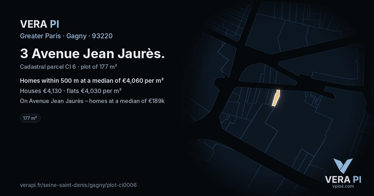 3 Avenue Jean Jaurès, Gagny at night – the plot lit, the parcels around coloured by the prices near them