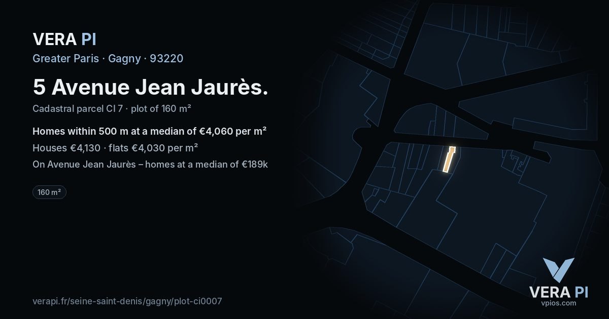 5 Avenue Jean Jaurès, Gagny at night – the plot lit, the parcels around coloured by the prices near them