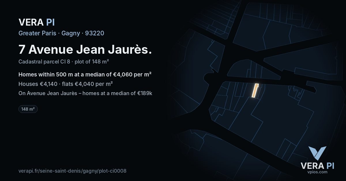 7 Avenue Jean Jaurès, Gagny at night – the plot lit, the parcels around coloured by the prices near them