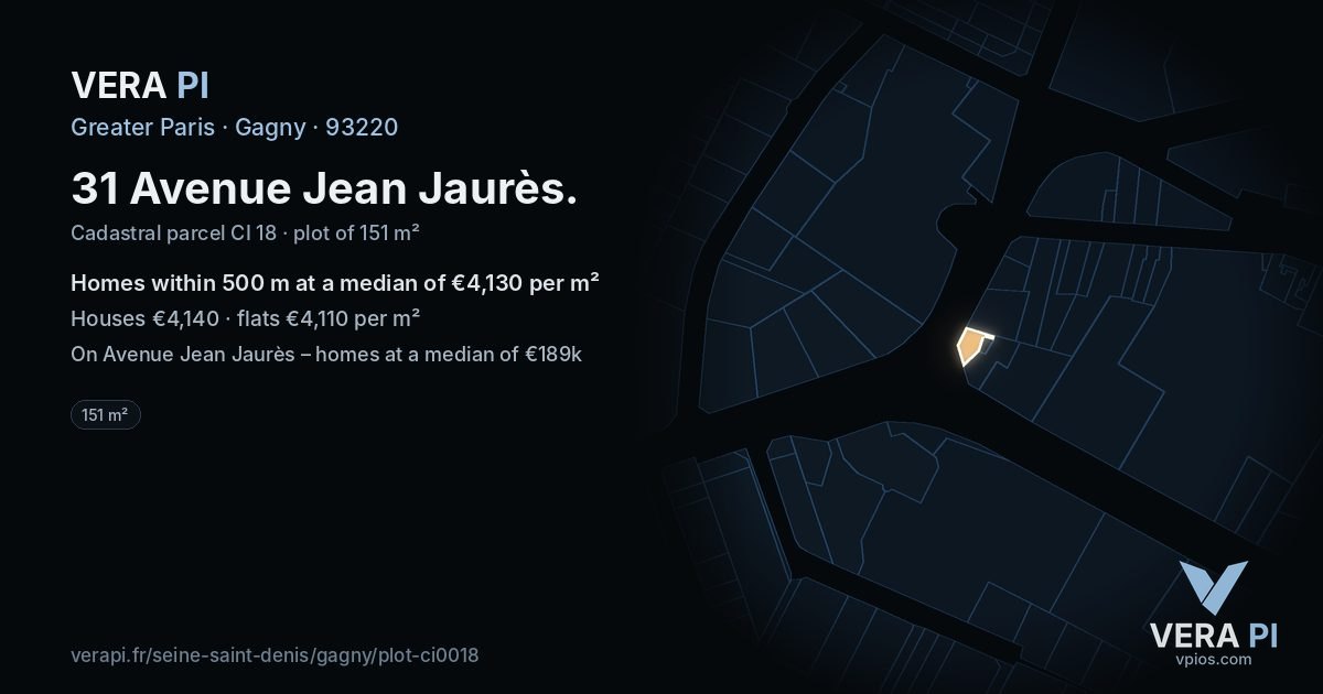 31 Avenue Jean Jaurès, Gagny at night – the plot lit, the parcels around coloured by the prices near them