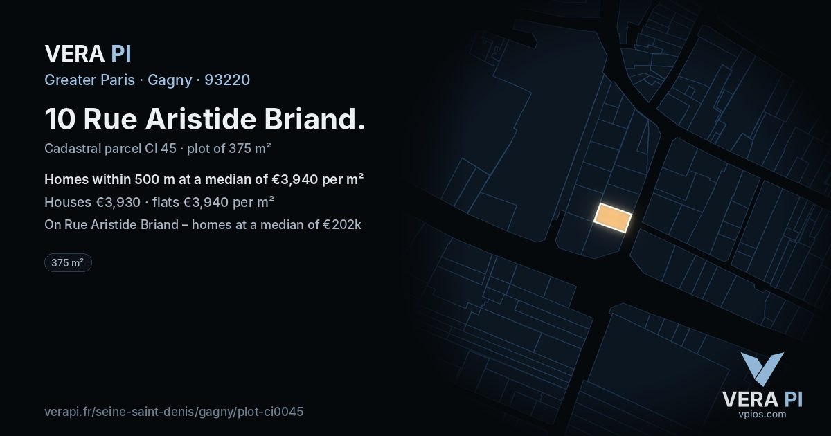 10 Rue Aristide Briand, Gagny at night – the plot lit, the parcels around coloured by the prices near them