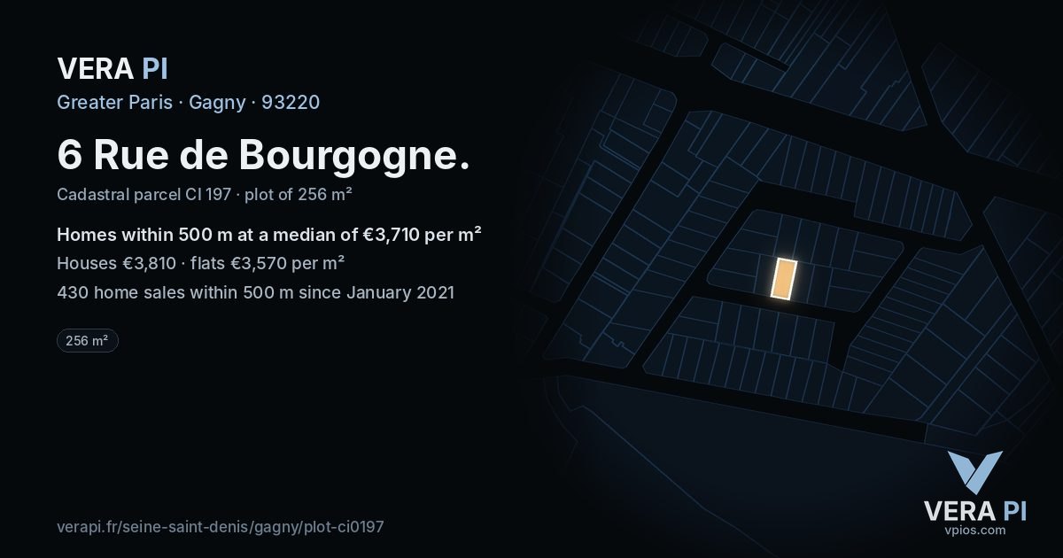 6 Rue de Bourgogne, Gagny at night – the plot lit, the parcels around coloured by the prices near them