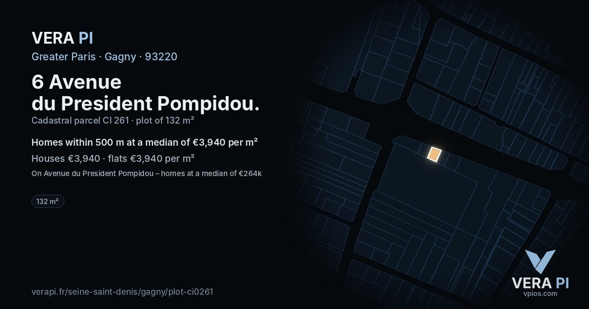 6 Avenue du President Pompidou, Gagny at night – the plot lit, the parcels around coloured by the prices near them