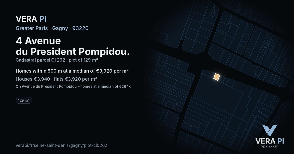 4 Avenue du President Pompidou, Gagny at night – the plot lit, the parcels around coloured by the prices near them