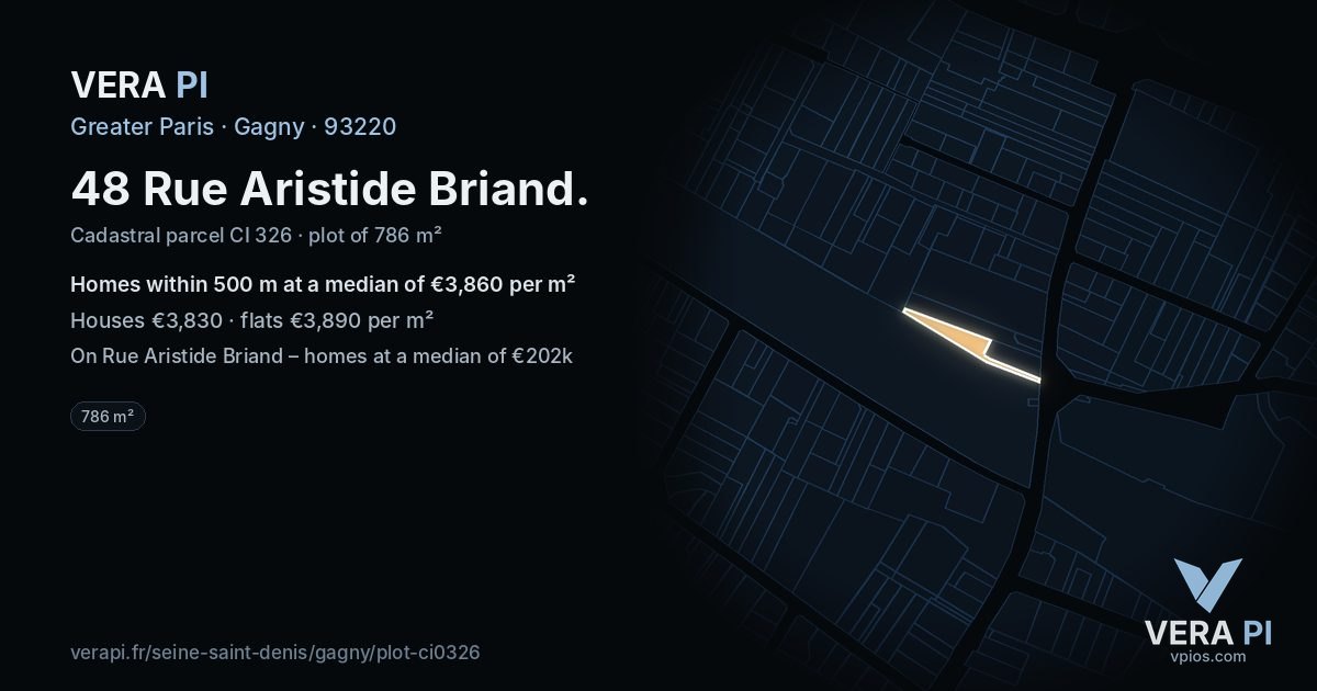 48 Rue Aristide Briand, Gagny at night – the plot lit, the parcels around coloured by the prices near them