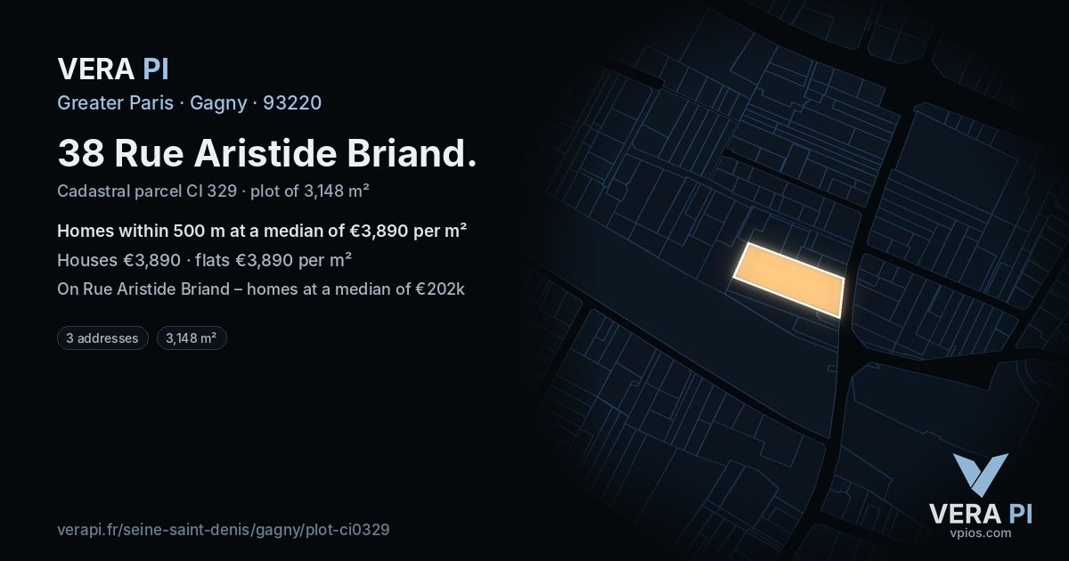 38 Rue Aristide Briand, Gagny at night – the plot lit, the parcels around coloured by the prices near them