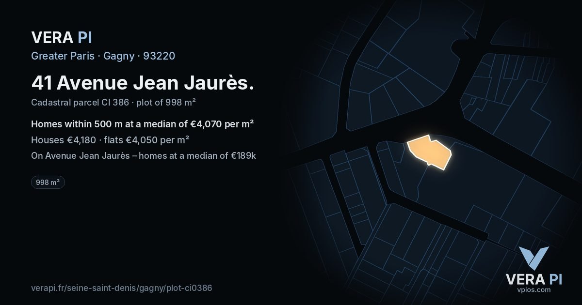 41 Avenue Jean Jaurès, Gagny at night – the plot lit, the parcels around coloured by the prices near them