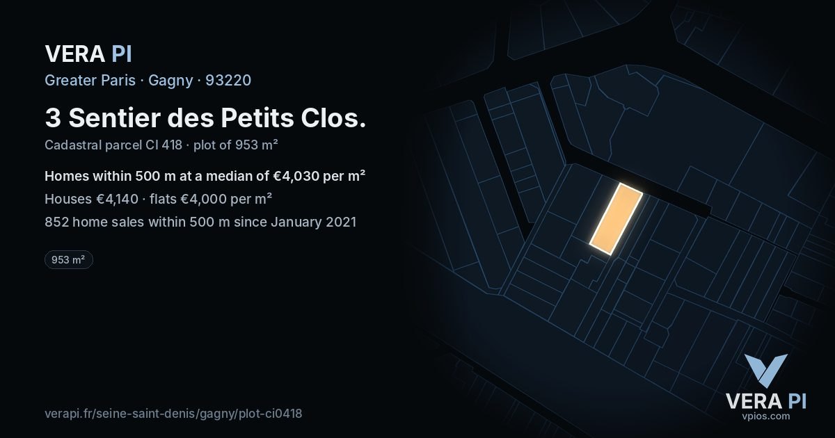 3 Sentier des Petits Clos, Gagny at night – the plot lit, the parcels around coloured by the prices near them