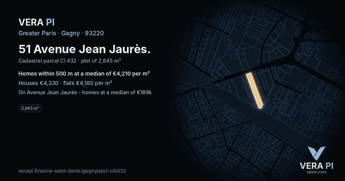 51 Avenue Jean Jaurès, Gagny at night – the plot lit, the parcels around coloured by the prices near them
