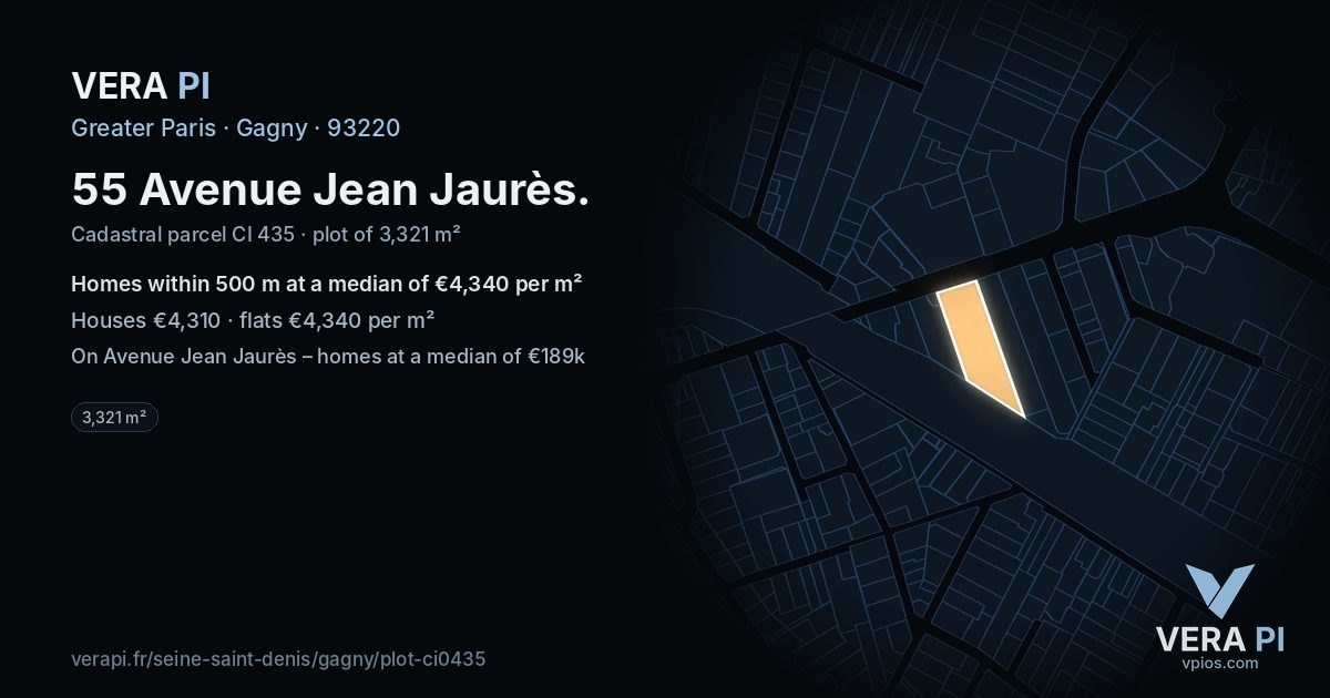 55 Avenue Jean Jaurès, Gagny at night – the plot lit, the parcels around coloured by the prices near them
