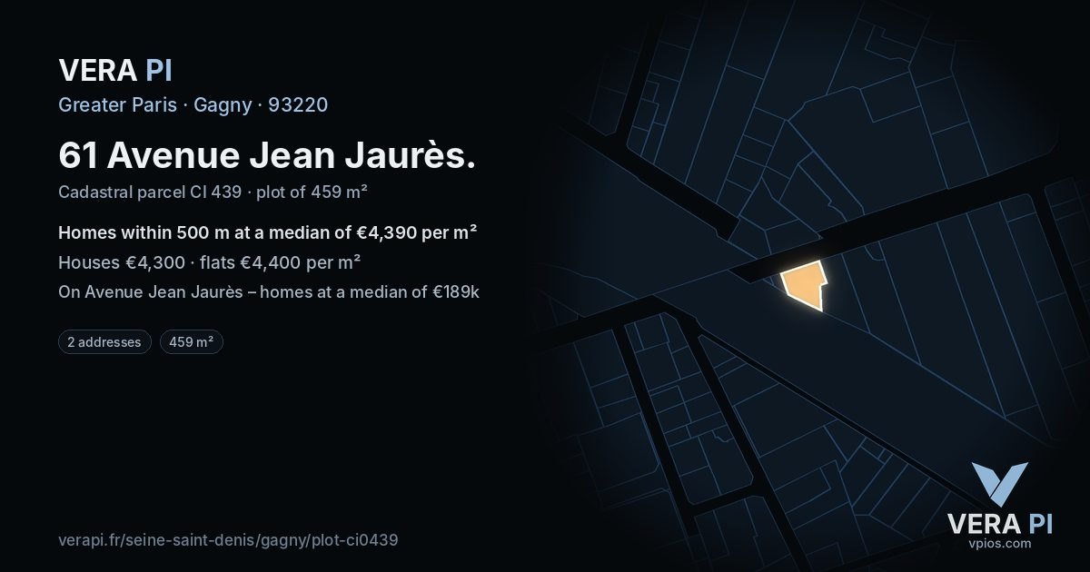 61 Avenue Jean Jaurès, Gagny at night – the plot lit, the parcels around coloured by the prices near them