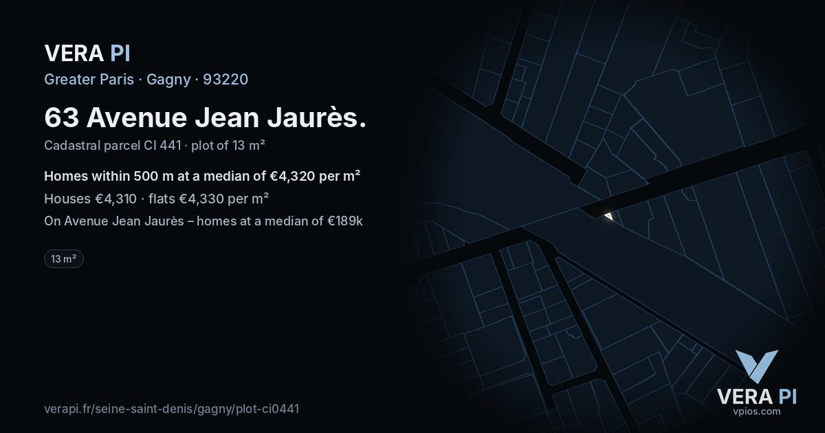 63 Avenue Jean Jaurès, Gagny at night – the plot lit, the parcels around coloured by the prices near them